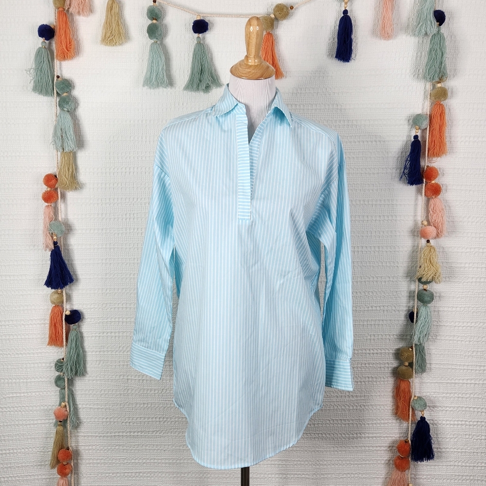J. McLaughlin Light Blue & White Striped Button-Down Tunic